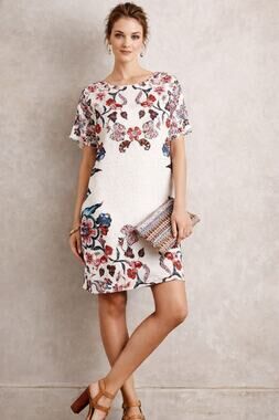 Kavita Bhartia Anthropologie Nami Floral Motif Sheer Shift Dress XS